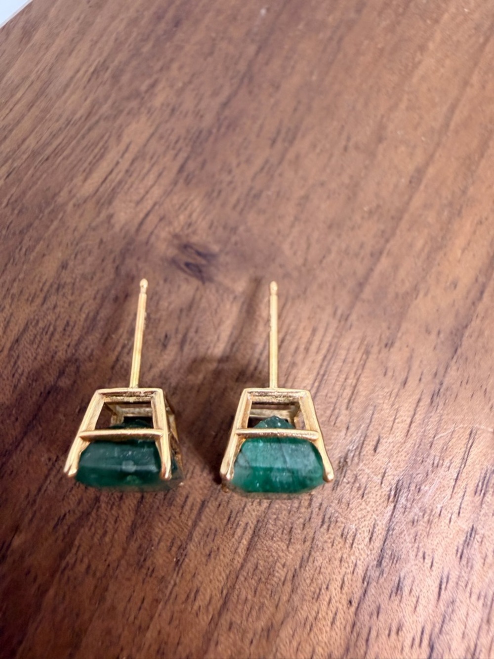 Vintage Emerald Cut Emerald 14K Stud Earrings Dark Green - Picture 5 of 12